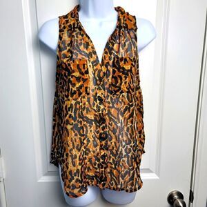 MINKPINK Sheer Leopard Print Button Down Blouse